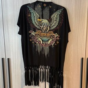 Harley-Davidson Black Cardigan Vest with Eagle and Fringe